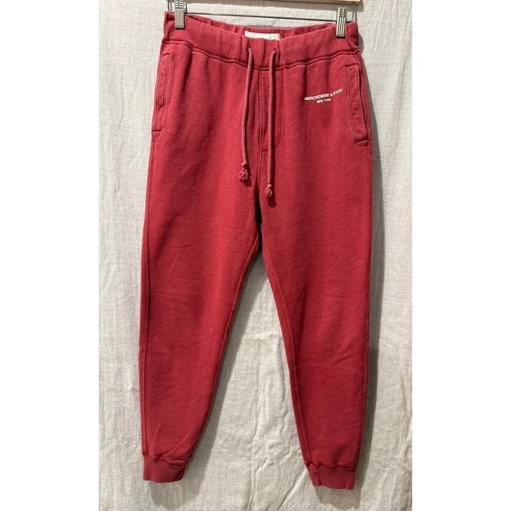 Abercrombie & Fitch Red Soft AF Fleece Joggers Unisex Logo Sweatpants Sunday/S